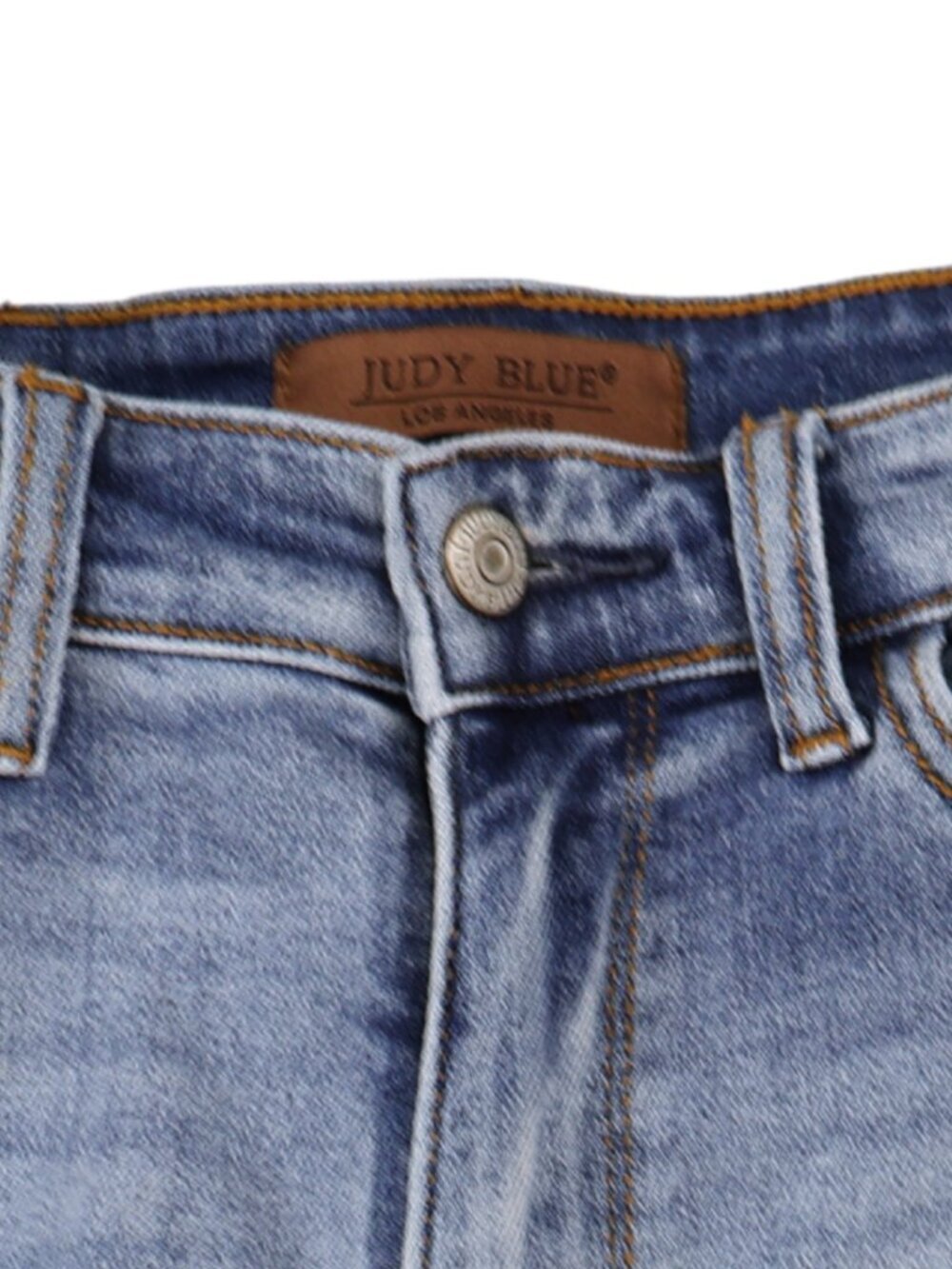 Judy Blue High Rise Light Wash Raw Hem Stretch Denim Shorts Size Medium - Picture 6 of 9